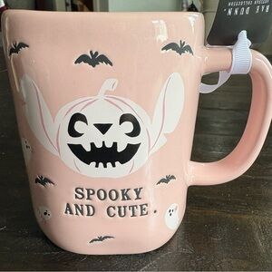 Rae Dunn Pink Halloween Mug with Black Bats